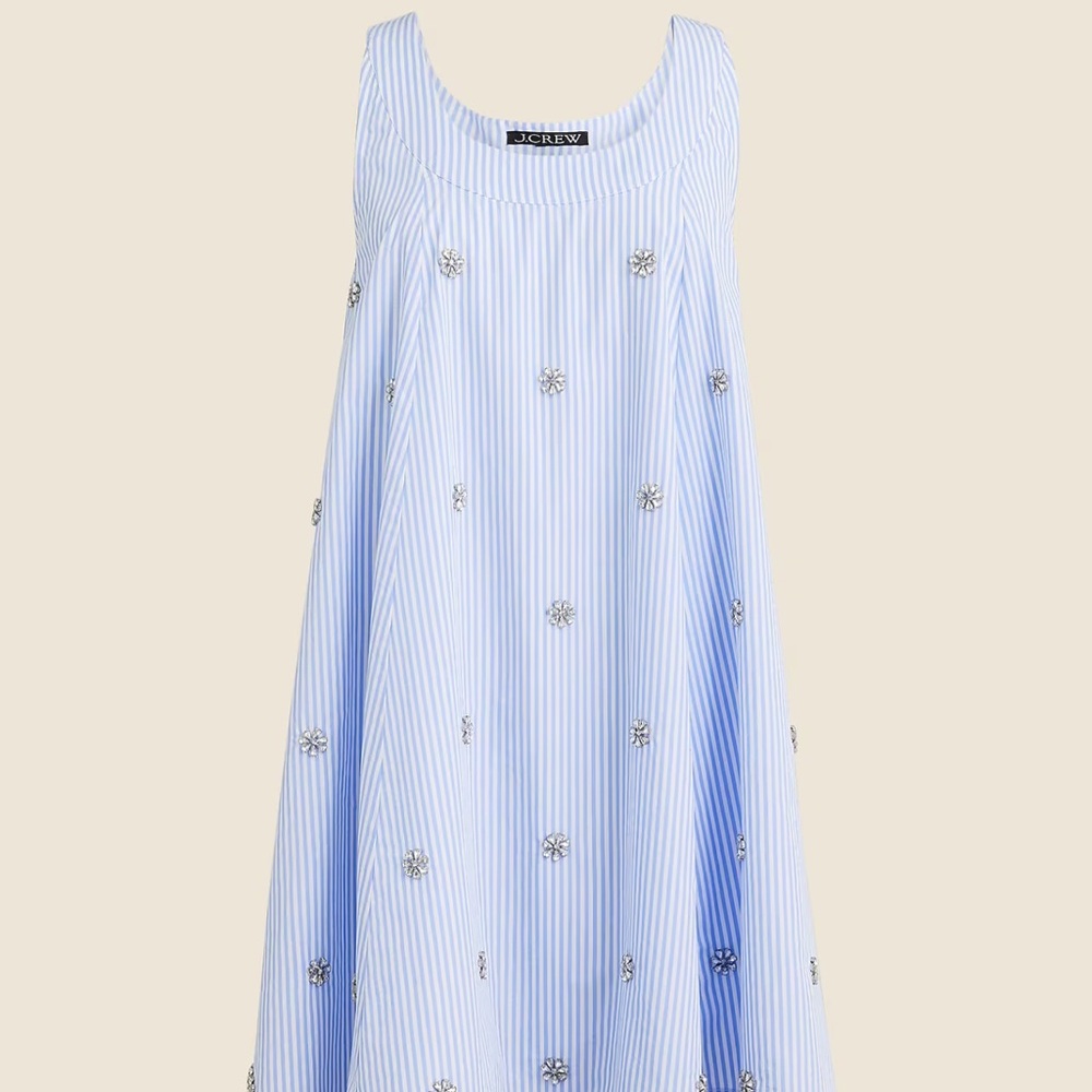 J. Crew Light Blue Striped Dress with Floral Embroidery